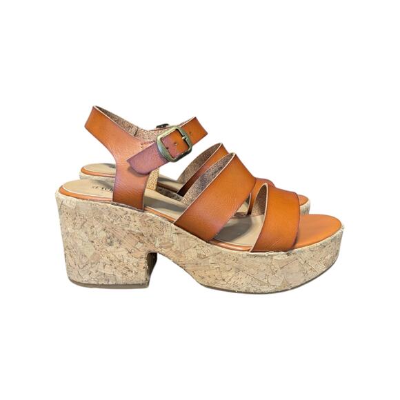 Seychelles Wendy Strappy Cork Platform Sandals Leather Brown Womens 8 Anthro - Picture 5 of 8